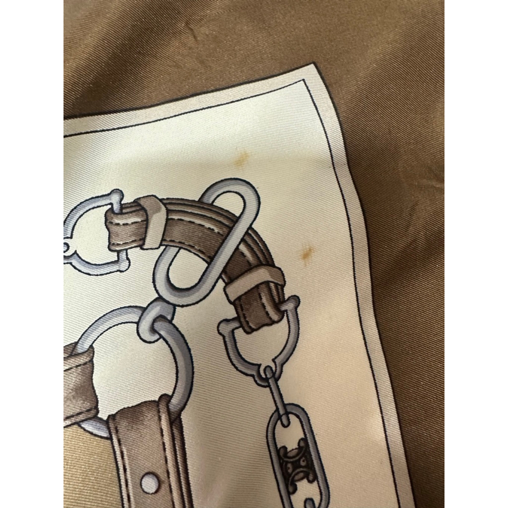 Women's Celine Beige & Brown Horse Print Silk Scarf One Size - Picture 6 of 7